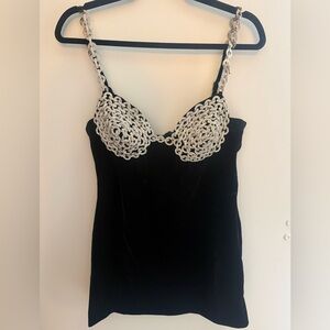 PatBO Black Velvet Hand Beaded Top
